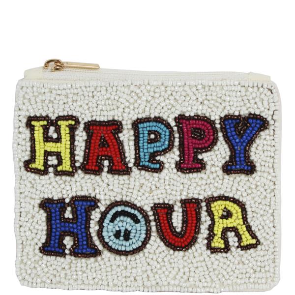 SEED BEADED HAPPY HOUR ZIPPER COIN PURSE BAG