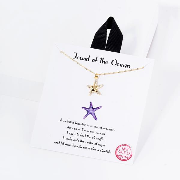 18K GOLD RHODIUM DIPPED JEWEL OF THE OCEAN STARFISH PENDANT NECKLACE