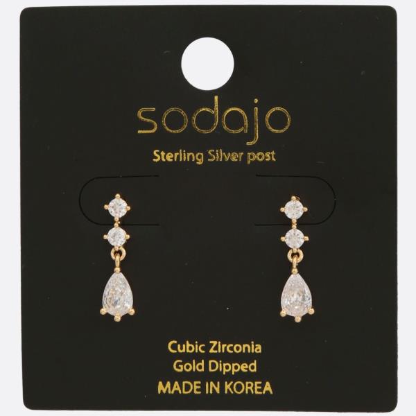 SODAJO TEARDROP CZ GOLD DIPPED STERLING SILVER POST EARRING