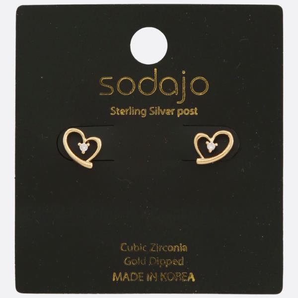 SODAJO HEART CZ GOLD DIPPED STERLING SILVER POST EARRING