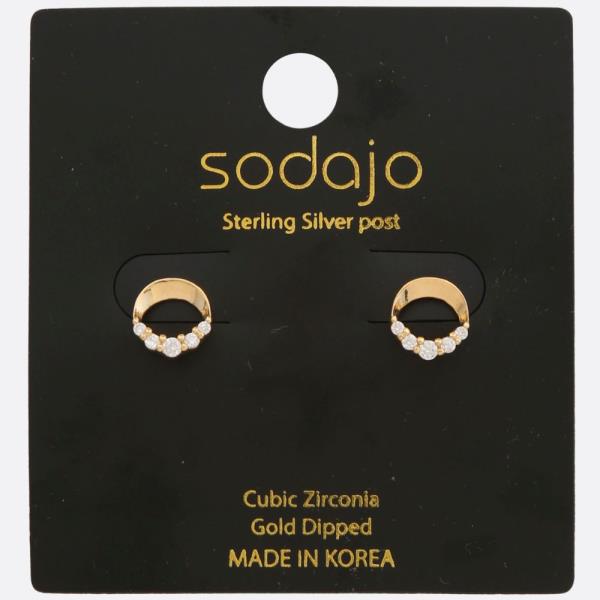 SODAJO CIRCLE CZ GOLD DIPPED STERLING SILVER POST EARRING