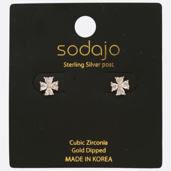 SODAJO CLOVER CZ GOLD DIPPED STERLING SILVER POST EARRING