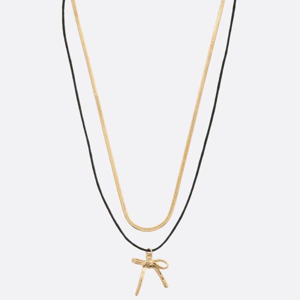 SODAJO RIBBON BOW LAYERED GOLD DIPPED NECKLACE