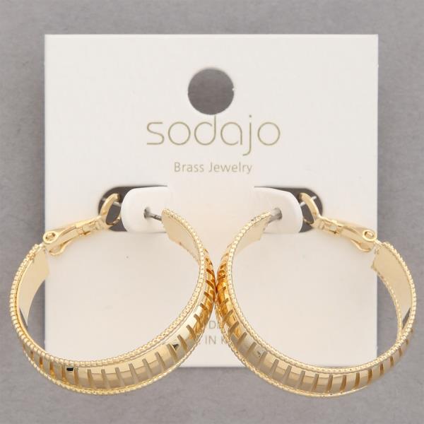 SODAJO LINED TEXTURED OPEN HOOP GOLD DIPPED EARRING