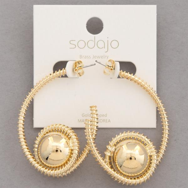 SODAJO BALL BEAD TEXTURED LOOP GOLD DIPPED EARRING