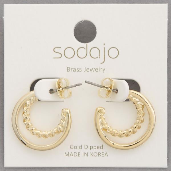 SODAJO ROPE LINK DOUBLE HOOP GOLD DIPPED EARRING