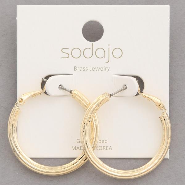 SODAJO LINED GOLD DIPPED HOOP EARRING
