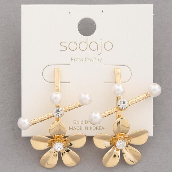 SODAJO FLOWER PEARL BEAD GOLD DIPPED EARRING