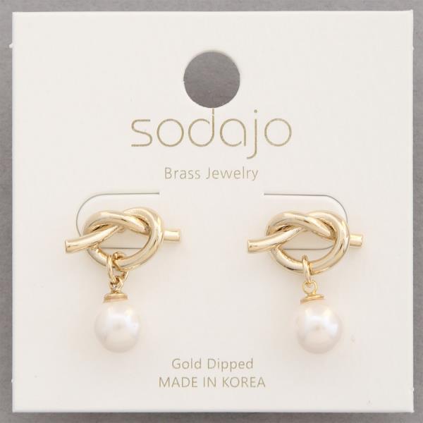SODAJO PEARL BEAD KNOT GOLD DIPPED EARRING
