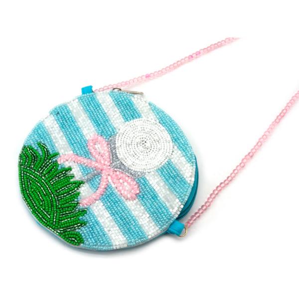 BEADED CROSSBODY BAG STRIPED TENNIS BALL RIBBON