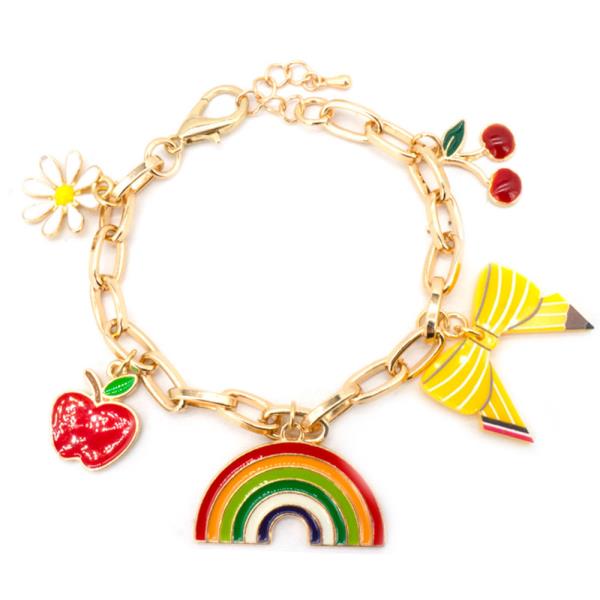 METAL DAISY APPLE RAINBOW BOW LINK BRACELET