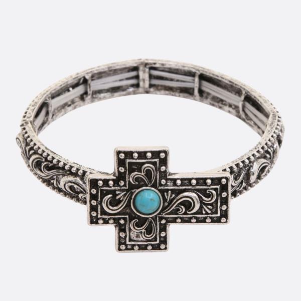 WESTERN STYLE FILIGREE CROSS STRETCH BRACELET