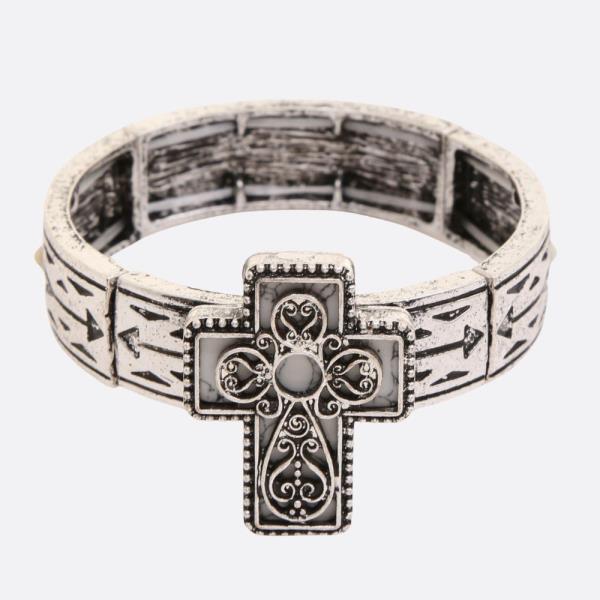 WESTERN STYLE CROSS STONE FILIGREE STRETCH BRACELET