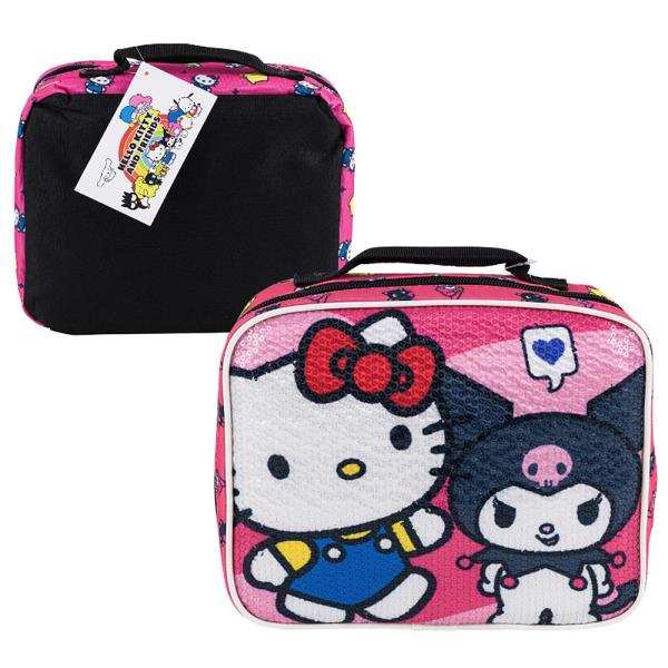 HELLO KITTY AND FRIENDS SEQUIN RECTANGULAR PINK AND BLACK LUNCH BAG