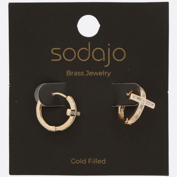SODAJO CROSS CRYSTAL HUGGIE GOLD FILLED EARRING