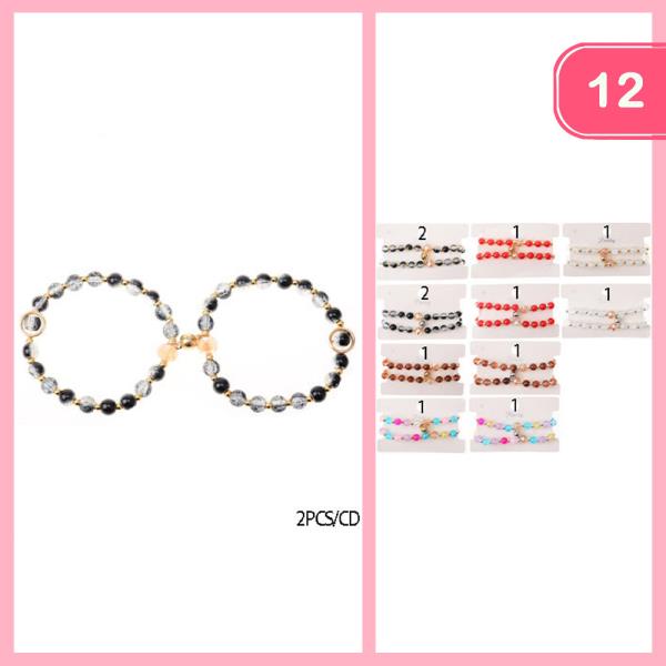 STRETCHY ELASTIC CHARM BEADED CHARM BRACELET SET (12 UNITS)