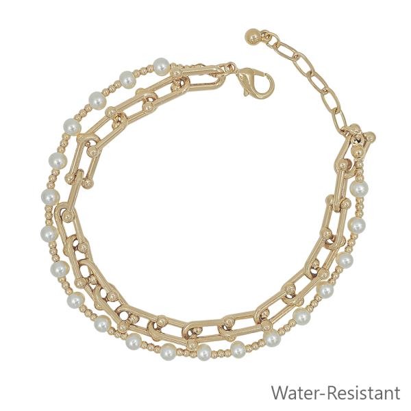 U LINK CHAIN PEARL BEAD CCB LAYERED BRACELET