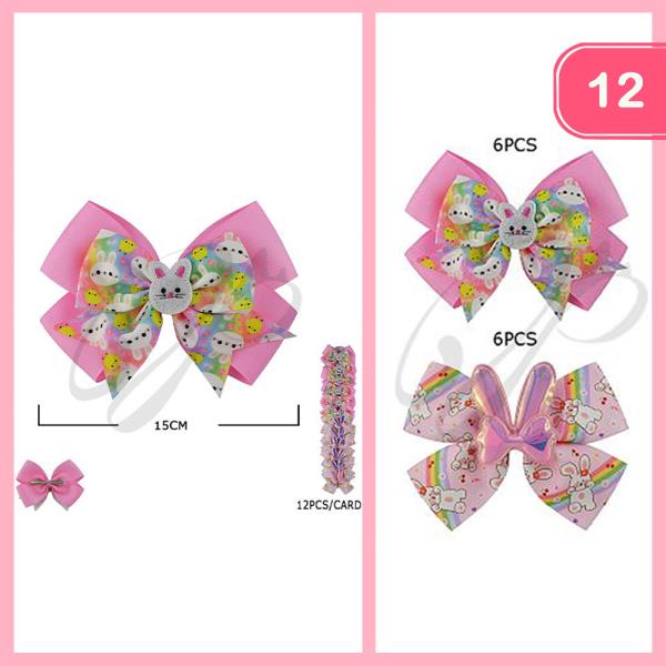 BUNNY RIBBON HAIR BOW PIN (12 UNITS)