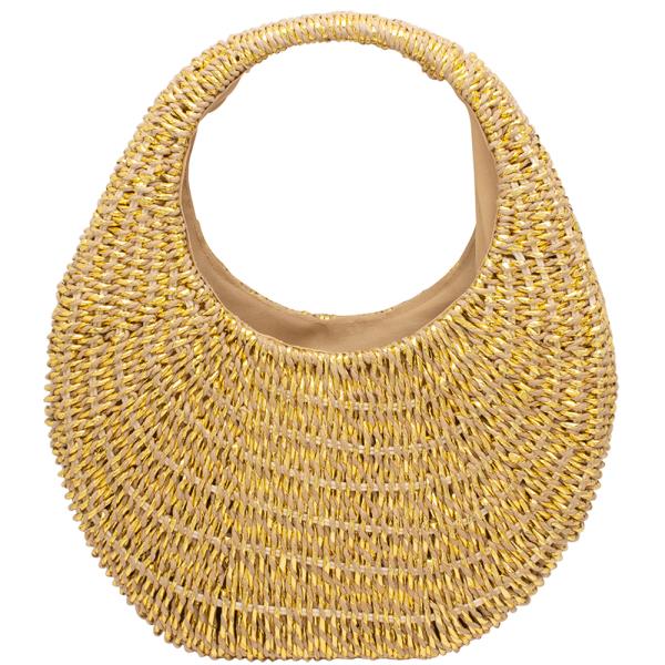 METALLIC WOVEN STRAW SHOULDER BAG