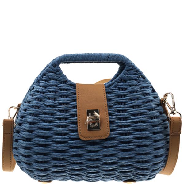 COLORED STRAW HANDLE SATCHEL BAG