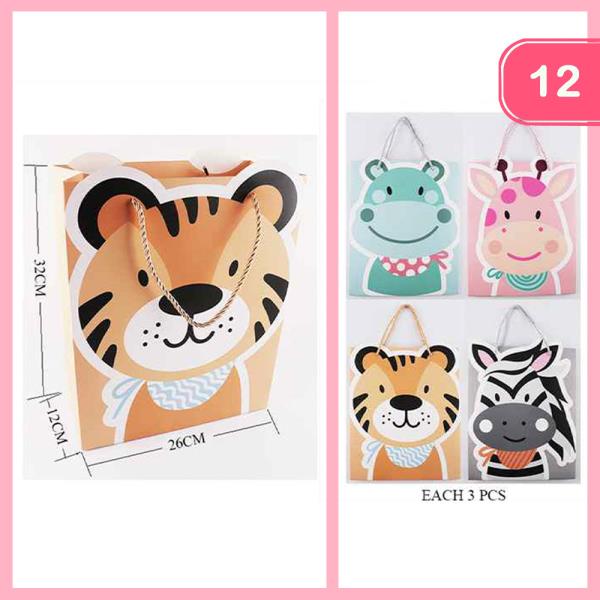 ANIMAL PAPER GIFT TOTE SHOPPING BAG (12 UNITS)