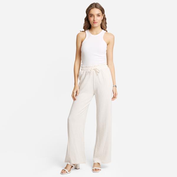 ELASTIC WAIST SOLID WIDELEG PANTS