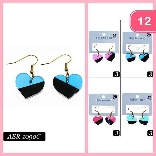 WOOD HEART HOOK EARRINGS (12 UNITS)