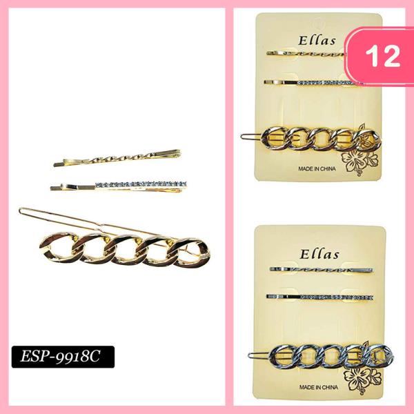 RHINESTONE ROUND DECORATIVE HAIR PIN SET (12 UNITS)