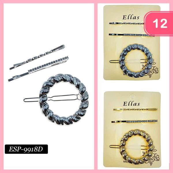METAL ROUND DECORATIVE HAIR PIN SET (12 UNITS)