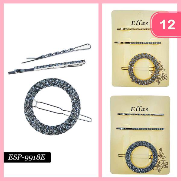 RHINESTONE ROUND DECORATIVE HAIR PIN SET (12 UNITS)