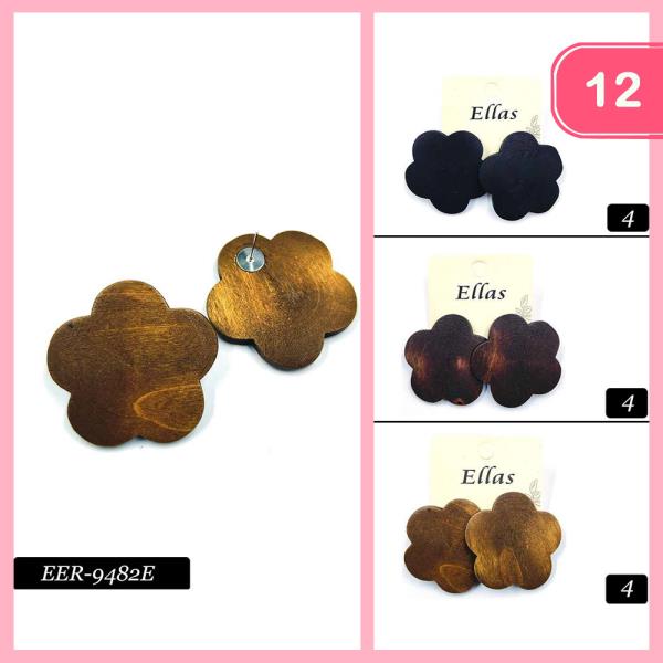 WOOD FLOWER POST EARRING (12 UNITS)