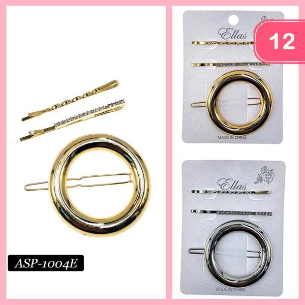 METAL RHINESTONE ROUND HAIR CLIP & BOBBY PINS (12 UNITS)