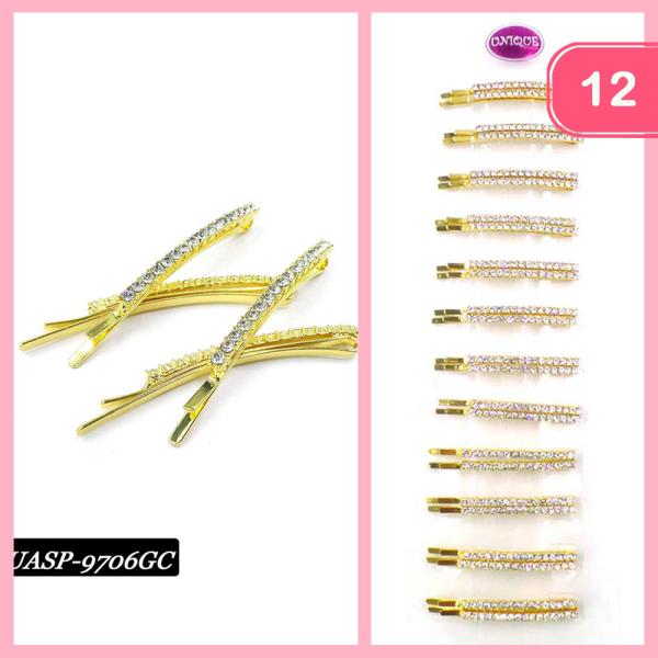 MULTICOLOR RHINESTONE METAL HAIR CLIPS (12 UNITS)