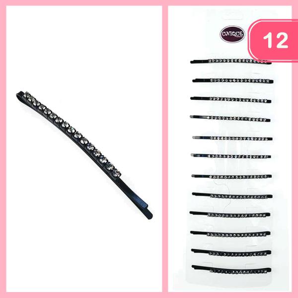 RHINESTONE METAL HAIR CLIPS (12 UNITS)