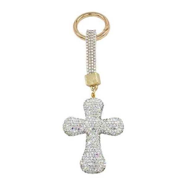 RHINESTONE CROSS KEYCHAIN