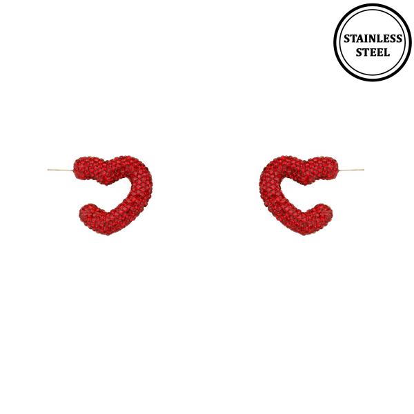 STERLING SILVER HEART PAVE BALL HOOP EARRING
