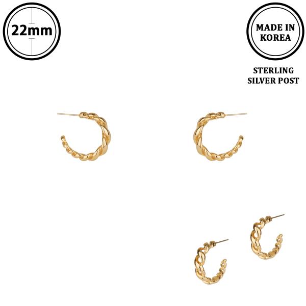 METAL STERLING SILVER TWIST HOOP POST EARRING