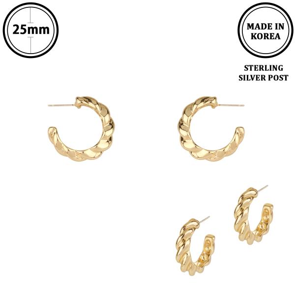 METAL STERLING SILVER TWISTED HOOP POST EARRING