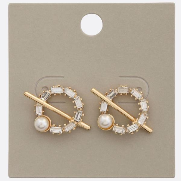 ROUND RHINESTONE METAL BAR EARRING
