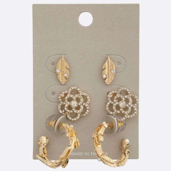 RHINESTONE FLOWER LEAD ASSORTED EARRING SET