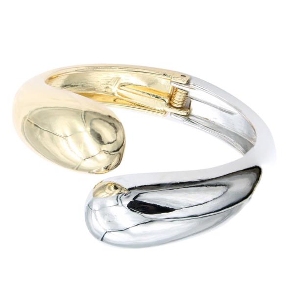 TWO TONE DOME HINGED BANGLE BRACELET