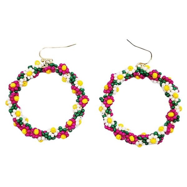 SEED BEAD FLOWER ROUND DANGLE EARRING