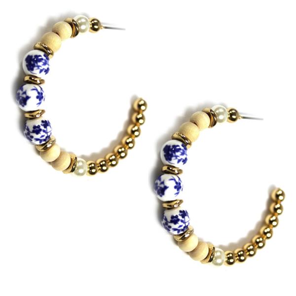 CERAMIC BEADED OPEN HOOP EARRING