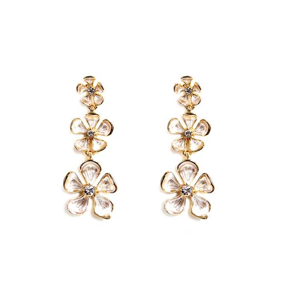 TRIPLE FLOWER LINK DANGLE EARRING
