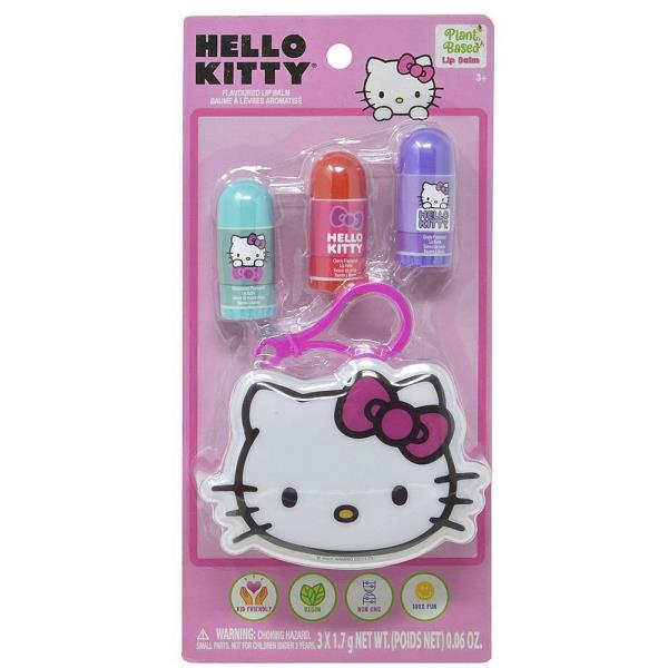 HELLO KITTY 3PC LIP BALM WITH KEYCHAIN BAG