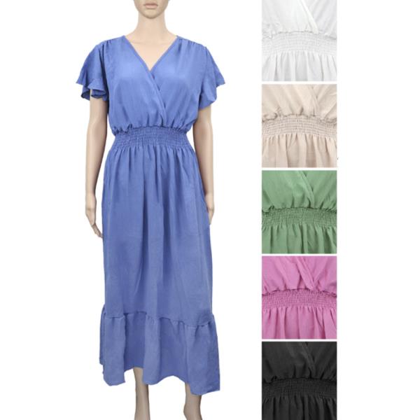SOFT SOILD SHORT PUFF SLEEVE MAXI DRESS