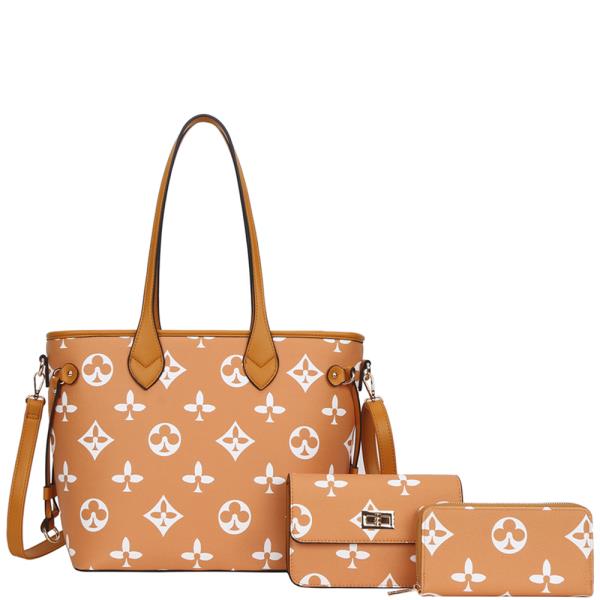 3IN1 PRINTED DESIGN SHOULDER TOTE W CROSSBODY AND WALLET SET