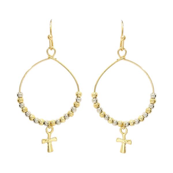 DAINTY CROSS CHARM BEADED DANGLE EARRING
