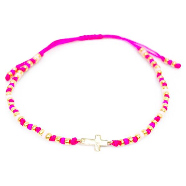 CRYSTAL CROSS CHARM BEADED BRACELET