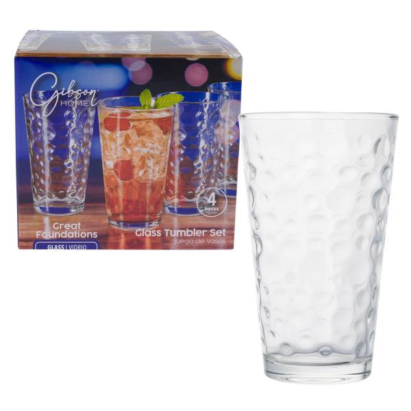 GIBSON 4 PC BUBBLES EMBOSSED TUMBLER SET - 16OZ